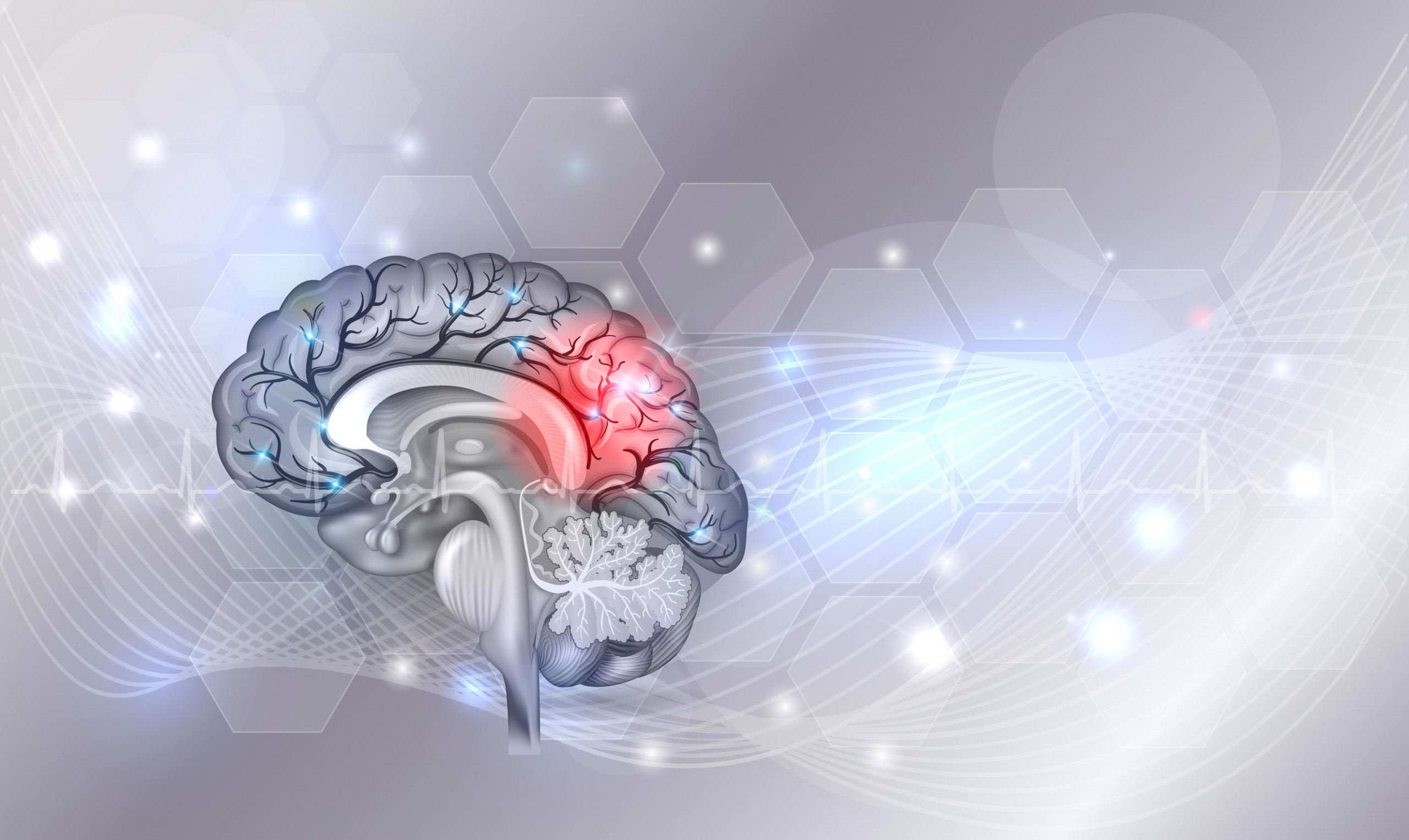 Human brain problems light grey glowing background
